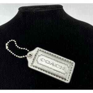 Coach Silver Metallic Leather Hang Tag Keychain Chain Purse Bag Charm Hang Tag